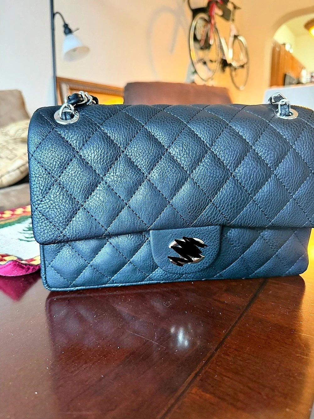 Quilted Shoulder Bag in Black & Pink